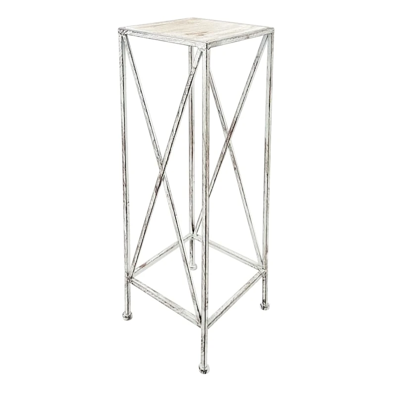Metal Plant Stand With Wood Top Grey, Small 3 Metal Plant Stand With Wood Top Grey, Small