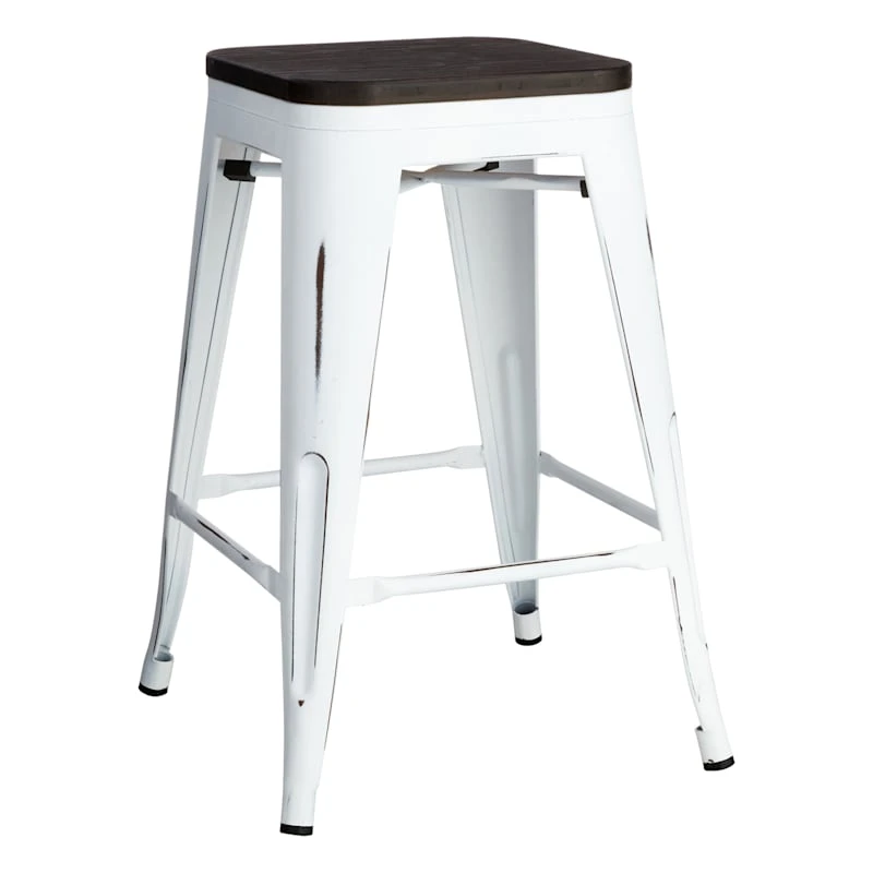 Oregon Vintage White Industrial Barstool, 24" 3 Oregon Vintage White Industrial Barstool, 24"