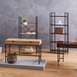 Parkview 5-Tier Metal & Wood Veneer Bookshelf -Furniture Series Store parkview 5 tier metal wood veneer bookshelf 3