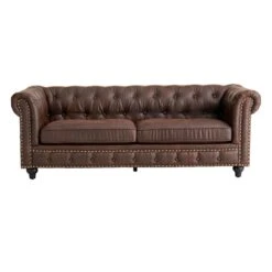 Providence Chesterfield Brown Faux Leather Tufted Sofa, 79" -Furniture Series Store providence chesterfield brown faux leather tufted sofa 79 2