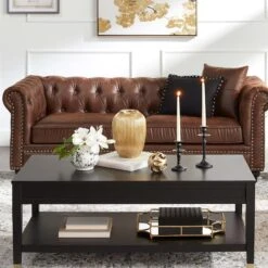 Providence Chesterfield Brown Faux Leather Tufted Sofa, 79" -Furniture Series Store providence chesterfield brown faux leather tufted sofa 79 5