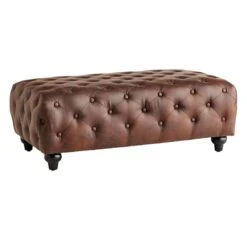Providence Chesterfield Tufted Brown Faux Leather Ottoman