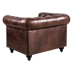 Providence Chesterfield Tufted Brown Faux Leather Rolled Armchair -Furniture Series Store providence chesterfield tufted brown faux leather rolled armchair 2
