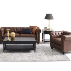 Providence Chesterfield Tufted Brown Faux Leather Rolled Armchair -Furniture Series Store providence chesterfield tufted brown faux leather rolled armchair 3