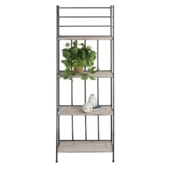 Providence Metal Baker Rack With Folding Wood-Top Shelves, 63" -Furniture Series Store providence metal baker rack with folding wood top shelves 63 5