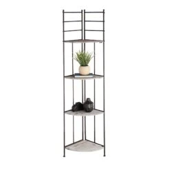 Providence Metal Corner Rack With Folding Wood-Top Shelves, 63" -Furniture Series Store providence metal corner rack with folding wood top shelves 63 5