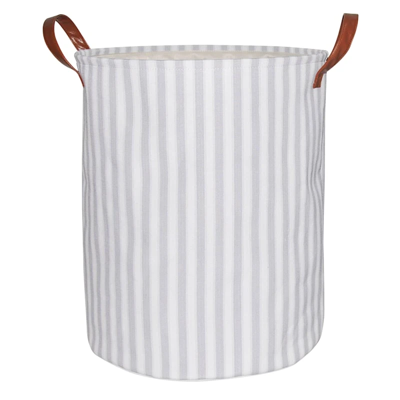 Round Fabric Striped Laundry Hamper With Handles, Medium 3 Round Fabric Striped Laundry Hamper With Handles, Medium