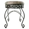 Round Metal Scroll Vanity Stool With French Script Cushion -Furniture Series Store round metal scroll vanity stool with french script cushion