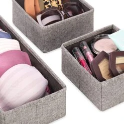 Set Of 4 Fabric Drawer Organizers, Black Herringbone -Furniture Series Store set of 4 fabric drawer organizers black herringbone 5