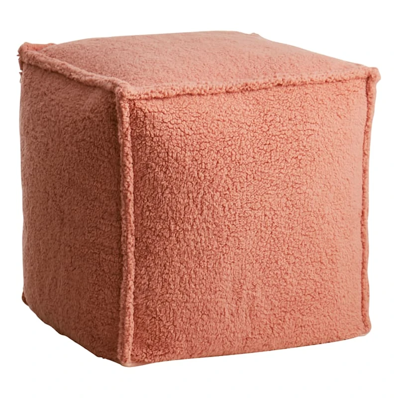 Sherpa Pouf, Peach 3 Sherpa Pouf, Peach