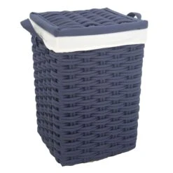 Square Laundry Hamper With Lid & Removable Liner, Navy Blue