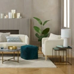 Tracey Boyd Esme Channeled Fur Pouf, Teal -Furniture Series Store tracey boyd esme channeled fur pouf teal 2