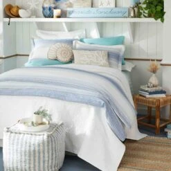 Ty Pennington Lex Blue Striped Square Pouf, 16" -Furniture Series Store ty pennington lex blue striped square pouf 16 2