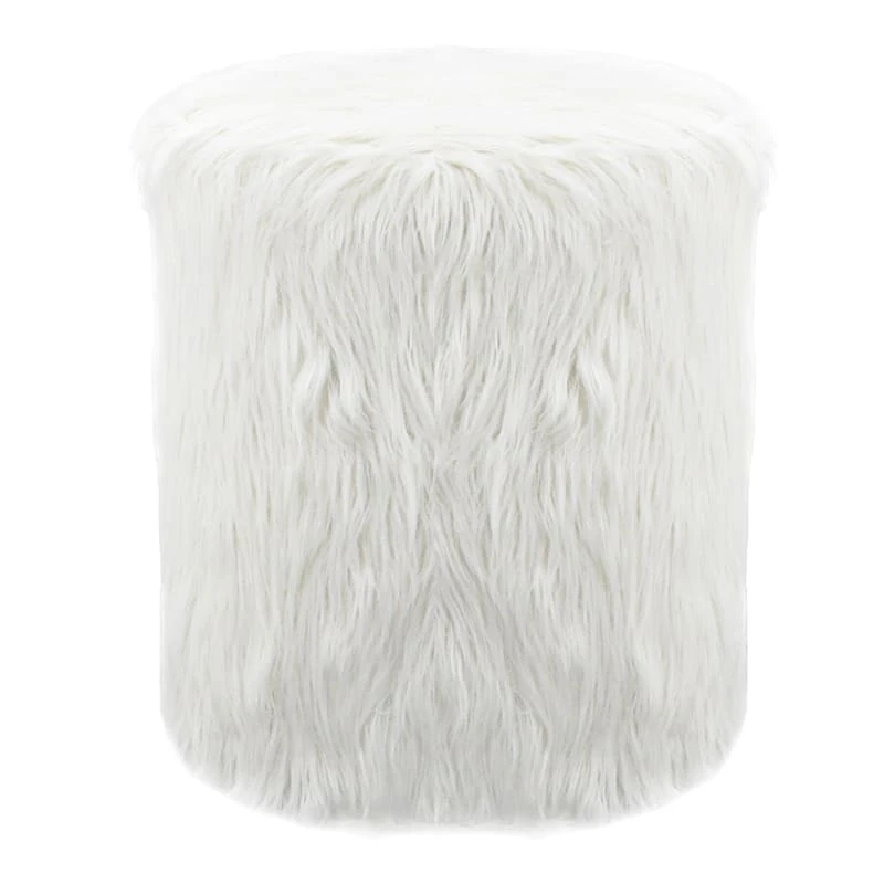 White Faux Fur Round Ottoman 2 White Faux Fur Round Ottoman