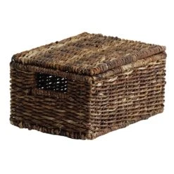 Woven Abaca Storage Basket With Lid, Small