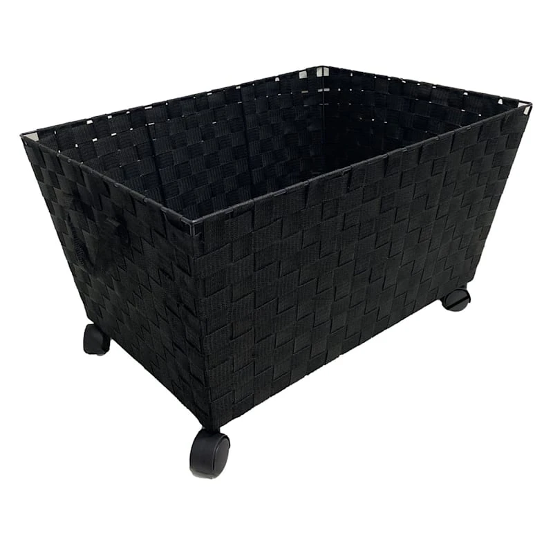 Woven Band Laundry Basket With Wheels, Black 3 Woven Band Laundry Basket With Wheels, Black