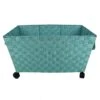 Woven Band Laundry Basket With Wheels, Turquoise -Furniture Series Store woven band laundry basket with wheels turquoise